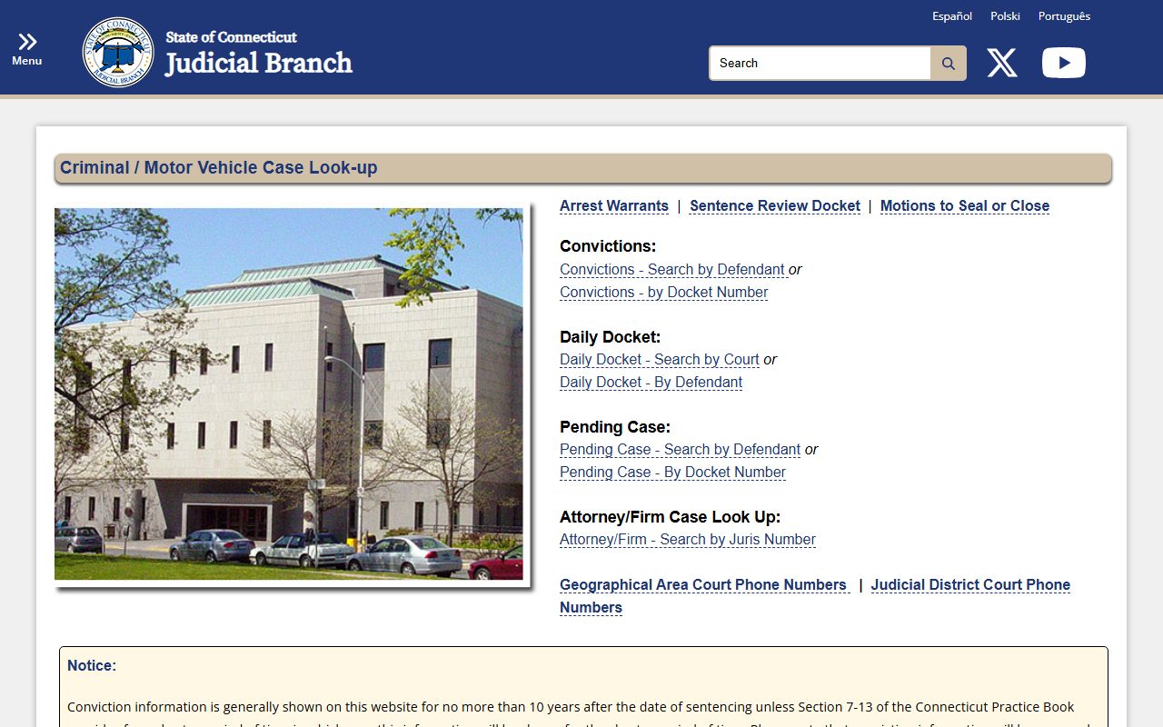 Connecticut Judicial Branch criminal case lookup for New Britain County court records after an arrest
