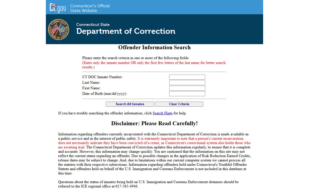 CT DOC offender search used to find New Britain County inmate records